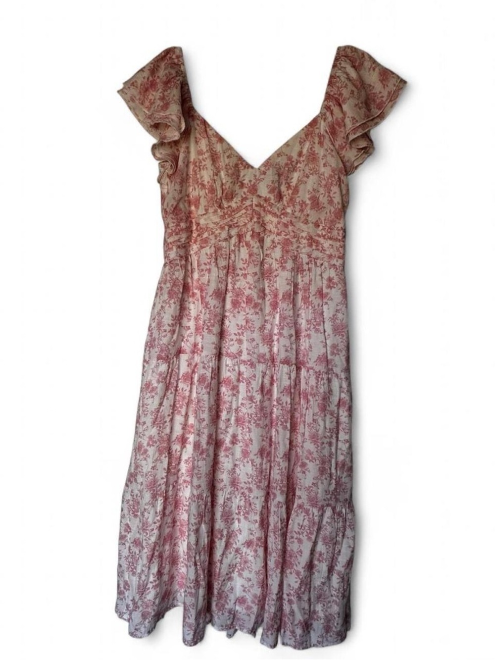 Floral Pink and White Ruffled Maxi Dress by Trixxi